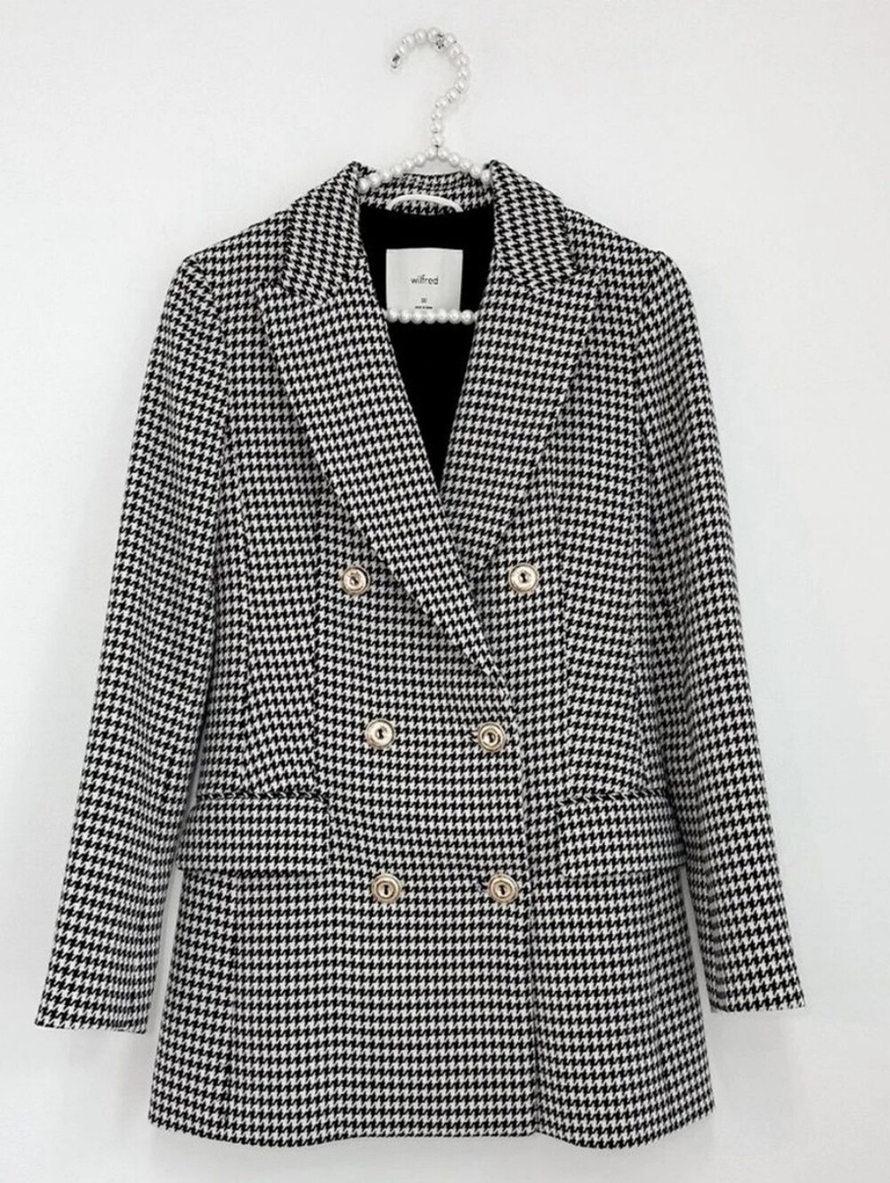 🖤 Aritzia Wilfred Houndstooth Double Breasted Margaux Blazer Jacket Size 00 🖤